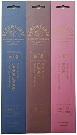 Nippon Kodo Bamboo Incense Combo Set Cedar Rose Sandalwood 20 Sticks Each