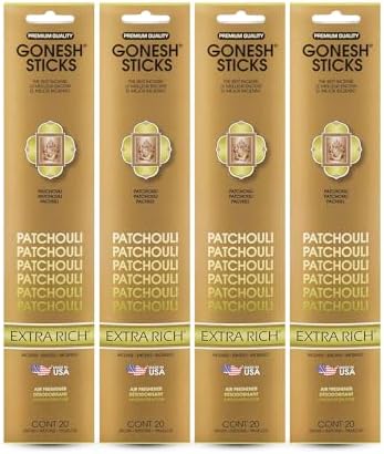 Gonesh Extra Rich Scented Incense Sticks - Patchouli 10 Inch 4 Packs