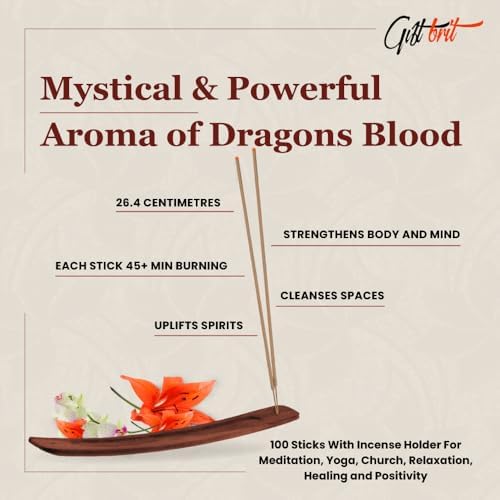Giftbrit Dragons Blood Natural Incense Sticks 100 Pack with Holder