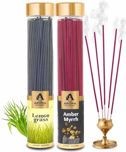 The Aroma Factory Organic Incense Sticks Lemongrass Amber Myrrh 2 x 100g Bottle