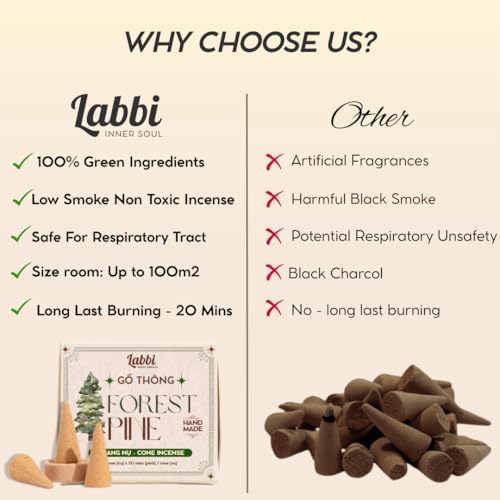 Labbi Incense Cones - 20 Natural Sandalwood Fragrance for Relaxation and Meditation