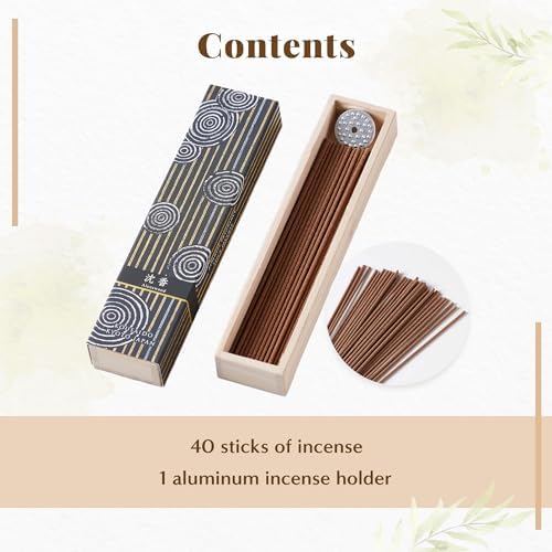 Hasegawa Hyakurakuko Premium Sandalwood Incense Sticks - 40 Count with Holder