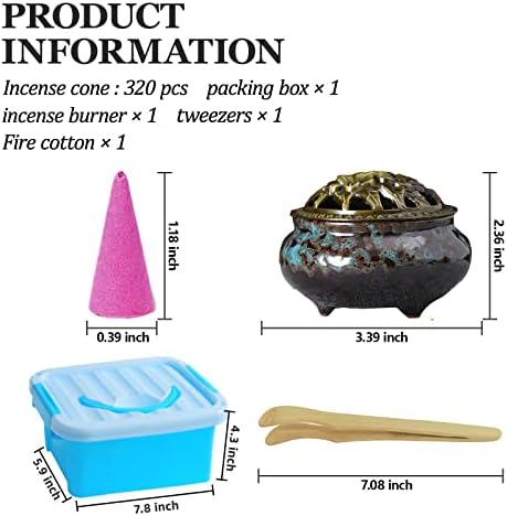 DUOHEMENG Incense Cones 8 Mixed Scents 320 Total with Ceramic Burner