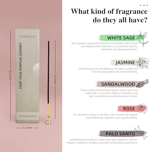 White Sage Sandalwood Incense Sticks Bundle - 100 Sticks Holder