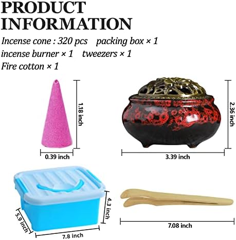 DUOHEMENG Incense Cones 8 Mixed 320 Total with Ceramic Burner