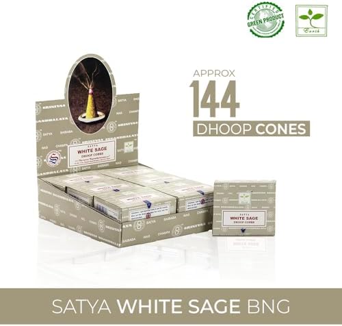 Satya Sai Baba White Sage Natural Masala Incense Dhoop Cones 144 in 12 Boxes