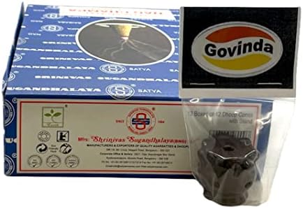Govinda Incense Cone Holder Bundle with Nag Champa Cones - 12 Boxes x 12 Cones