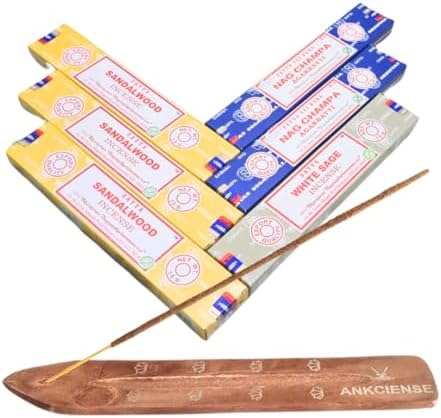 ANKCIENSE Incense Holder with 3 Fragrances 90 Sticks Set