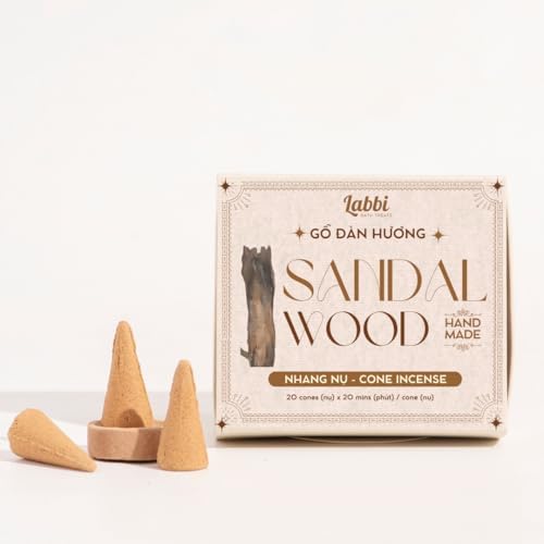 Labbi Incense Cones - 20 Natural Sandalwood Fragrance for Relaxation and Meditation