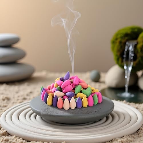 60 Pcs Mixed Natural Scents Mini Backflow Incense Cones for Home Patio and Meditation