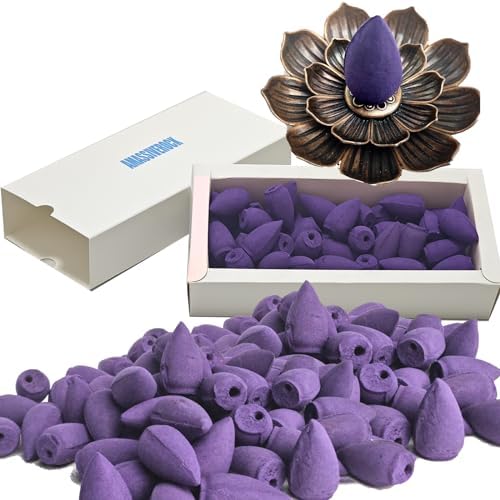Lavender Incense Cones 50 Pack with Holder for Meditation and Relaxation