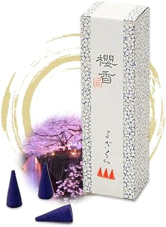 Hasegawa Sakura Incense Cones Japanese Cherry Blossom Scent 15 Cones 15-17 Min Burn Time Made in Japan
