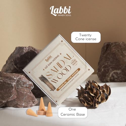 Labbi Incense Cones - 20 Natural Sandalwood Fragrance for Relaxation and Meditation