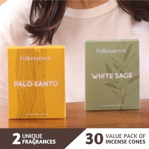 Folkulture Incense Cones Set of 30 - White Sage Palo Santo Natural Fragrances