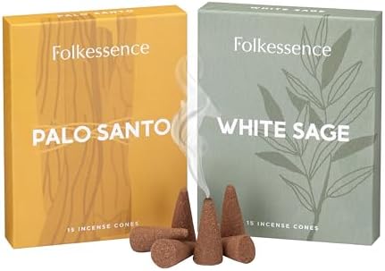Folkulture Incense Cones Set of 30 - White Sage Palo Santo Natural Fragrances