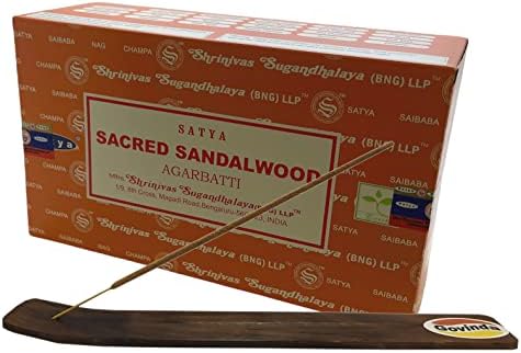 Govinda Incense Stick Holder Bundle with Satya Bangalore Incense - 12 Boxes x 15 Grams