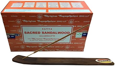 Govinda Incense Stick Holder Bundle with Satya Bangalore Incense - 12 Boxes x 15 Grams
