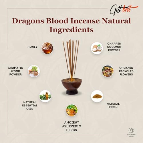 Giftbrit Dragons Blood Natural Incense Sticks 100 Pack with Holder