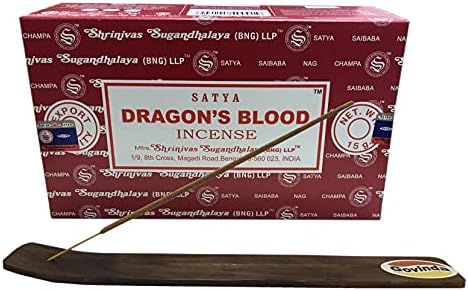 Govinda Incense Stick Holder Bundle with Dragon Blood Incense - 12 Boxes