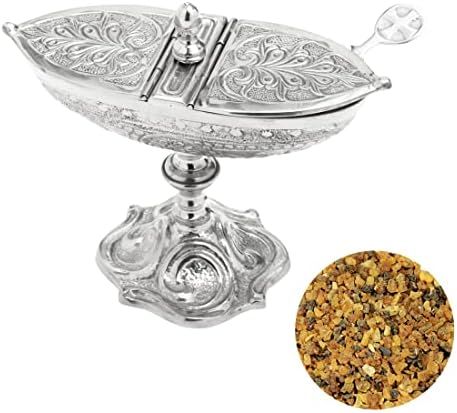 NKlaus 3pcs Incense Boat Set with Spoon Silver Brass