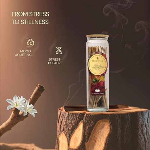 Vanilla Sandalwood Incense Sticks Set of 80 in Glass Jar