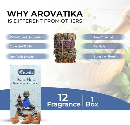ARO VATIKA Backflow Natural Masala Incense Cones 50 Pack A