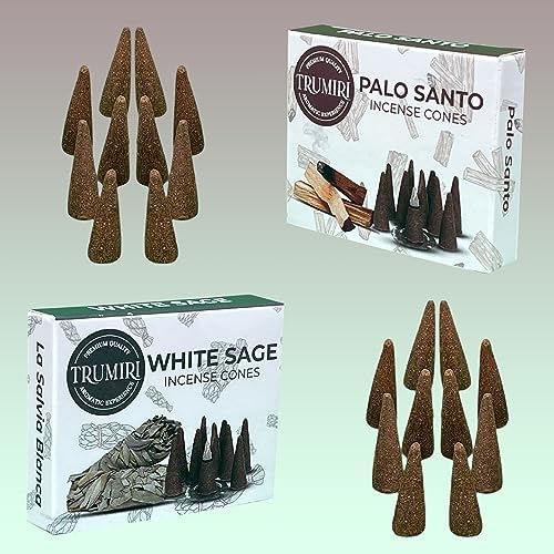 TRUMIRI Incense Cones - 20 Pack 10 Palo Santo 10 White Sage