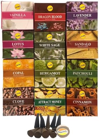 Govinda Sreevani Natural Masala Incense Cones and Holder Bundle