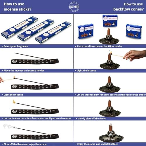 TRUMIRI Nag Champa Incense Sticks and Waterfall Cones - 45 Sticks 30 Cones