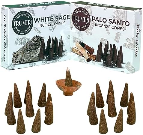 TRUMIRI Incense Cones - 20 Pack 10 Palo Santo 10 White Sage