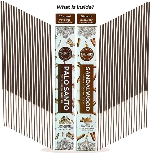 Trumiri Organic Incense Sticks - 40 Pack 20 Palo Santo 20 Sandalwood
