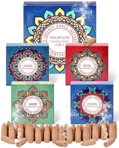 Backflow Incense Cones Gift Set Rose Jasmine Ocean Lavender