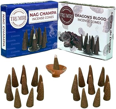 TRUMIRI Incense Cones - 20 Pack with 10 Nag Champa and 10 Dragons Blood