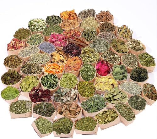 60Pcs Dried Herbs and Flowers for Witchcraft Rituals and Altar Supplies