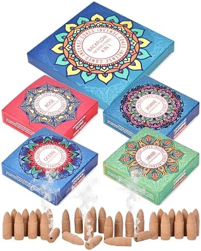 Backflow Incense Cones Gift Set Rose Jasmine Ocean Lavender