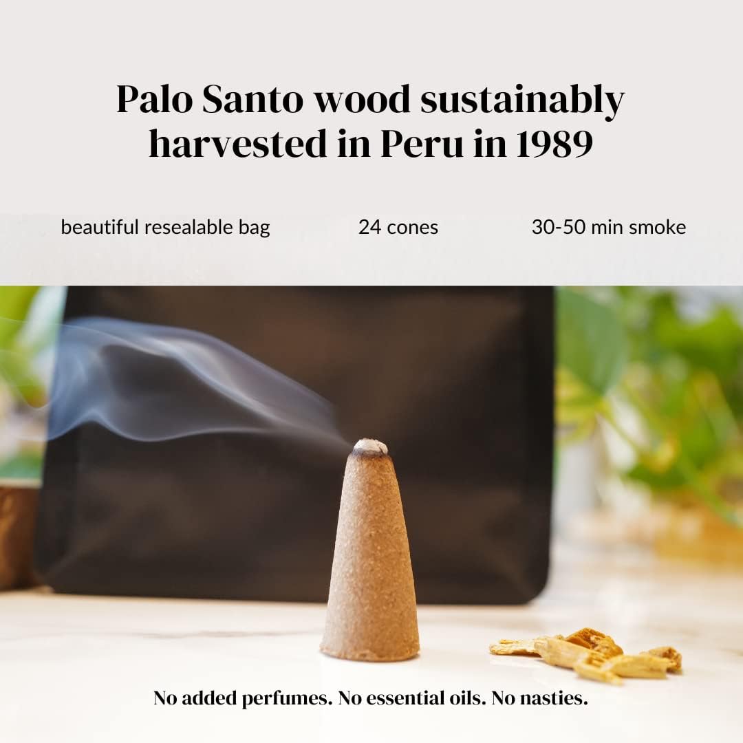 Palo Santo Incense Cones 100 Natural Sustainably Harvested in Peru 24-Pack