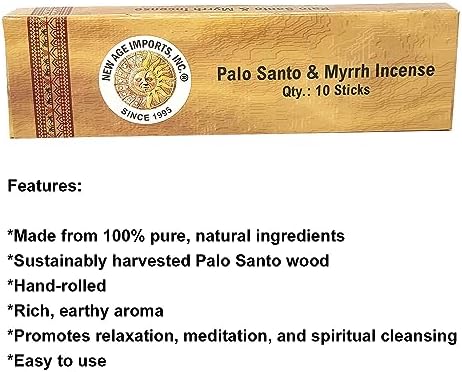 New Age Imports Premium Palo Santo Myrrh Incense Sticks 7-8 10 Pack
