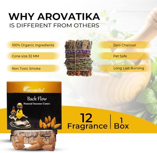 ARO VATIKA Backflow Natural Masala Incense Cones 12 Variety Pack
