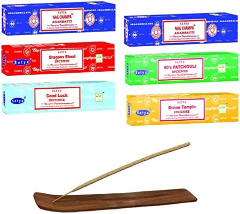 Nag Champa Incense 6 Pack Variety with Wooden Burner