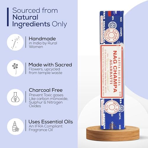 Satya Nag Champa Incense Sticks 45gm Pack with Raajsee Holder