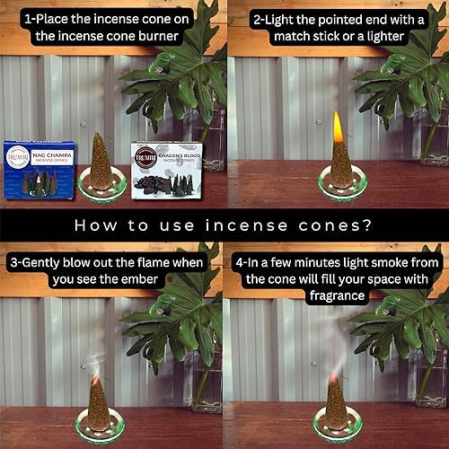 TRUMIRI Incense Cones - 20 Pack with 10 Nag Champa and 10 Dragons Blood