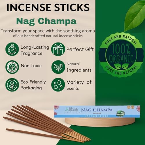 Bless Nag Champa Natural Handmade Incense Sticks 100 Sticks