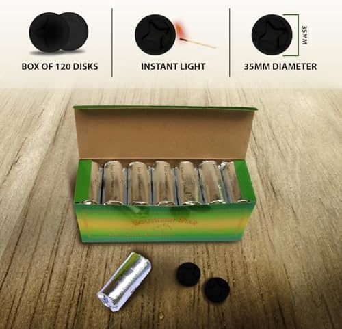 Southern Star Quick Lighting Incense Charcoal Tablets 45 Mins Burn Time 120 Tablets Large 35mm