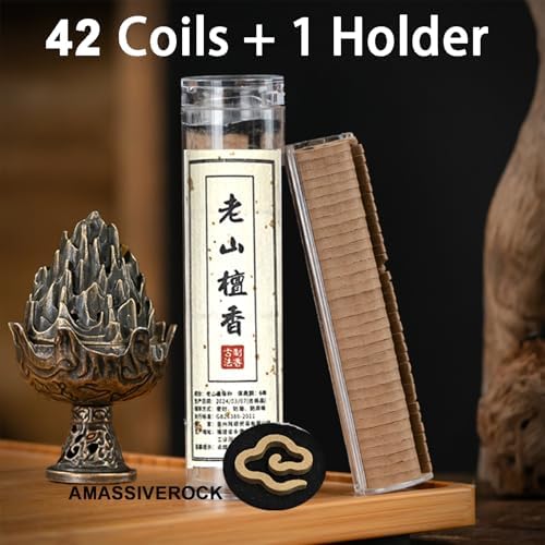Sandalwood Incense Coils with Brass Holder 42 PCS