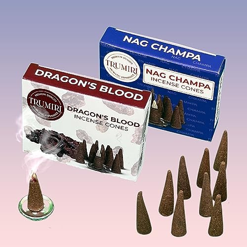 TRUMIRI Incense Cones - 20 Pack with 10 Nag Champa and 10 Dragons Blood