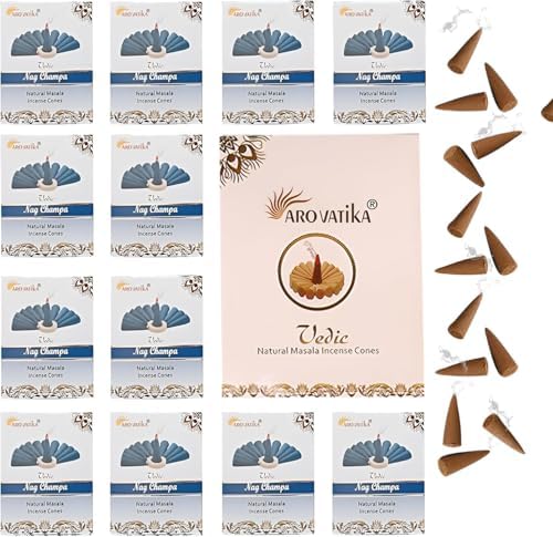 ARO VATIKA Vedic Nag Champa Natural Incense Cones 120 Pack of 12 Boxes