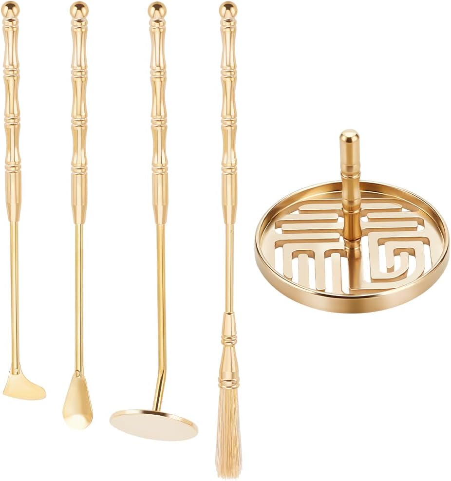 WEBEEDY 5Pcs Brass Incense Tool Kit Set for Yoga and Meditation
