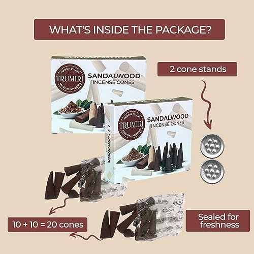 TRUMIRI Sandalwood Incense Cones - 20 Cone Pack