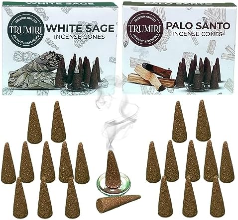 TRUMIRI Incense Cones - 20 Pack 10 Palo Santo 10 White Sage