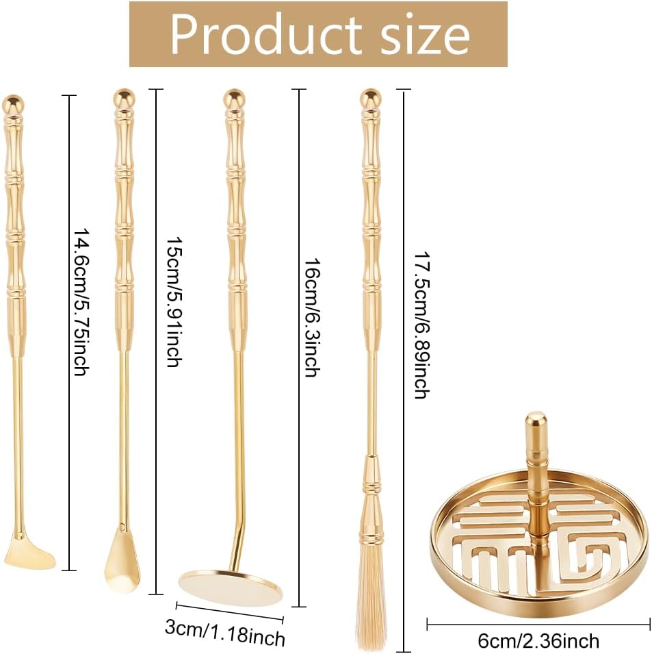 WEBEEDY 5Pcs Brass Incense Tool Kit Set for Yoga and Meditation